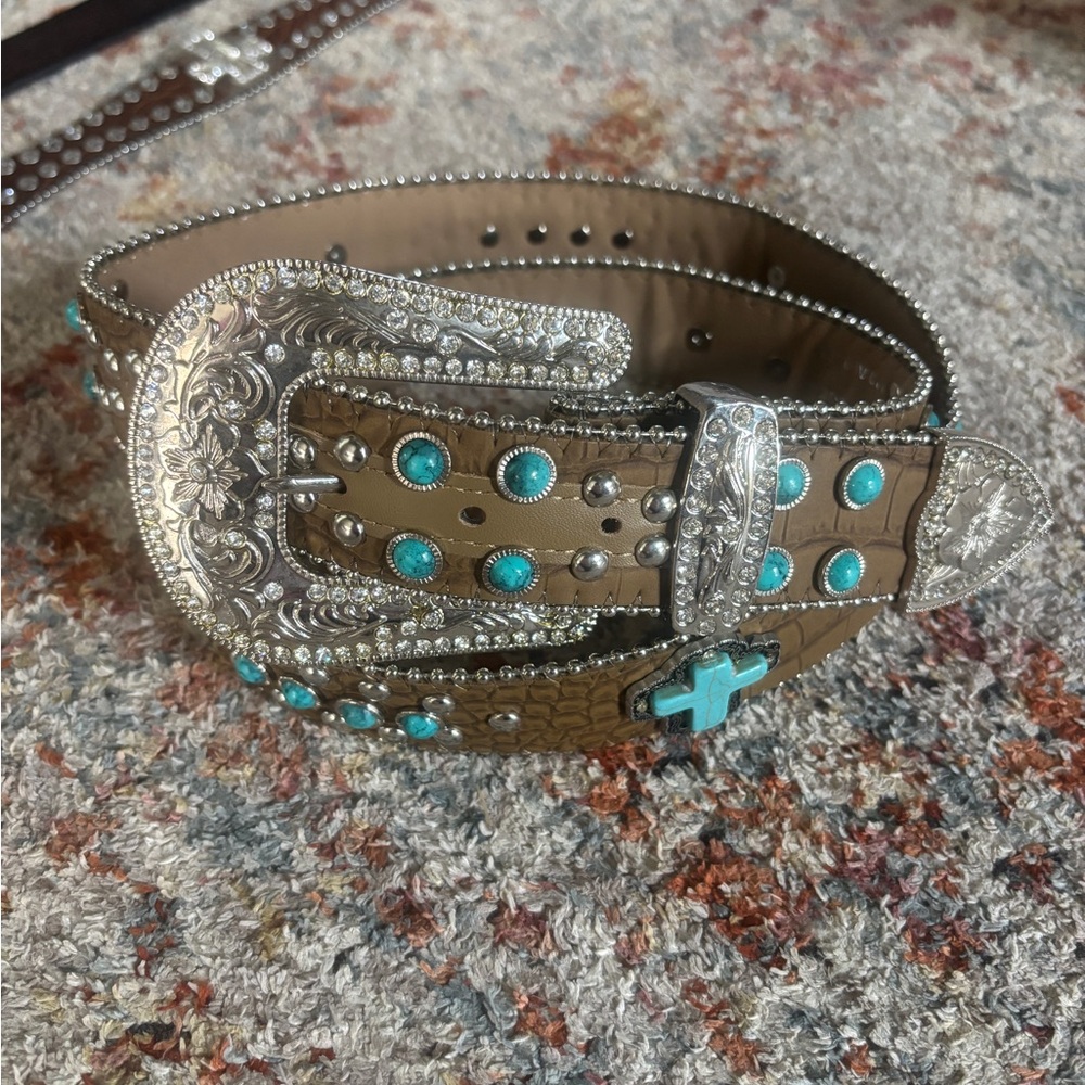Blazin Roxx Tan Belt with Turquoise Accents
